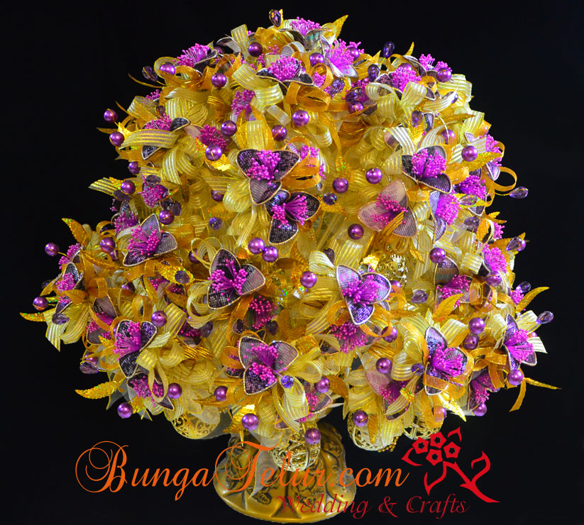Bunga Pahar Songket In Purple And Gold | BungaTelur.Info